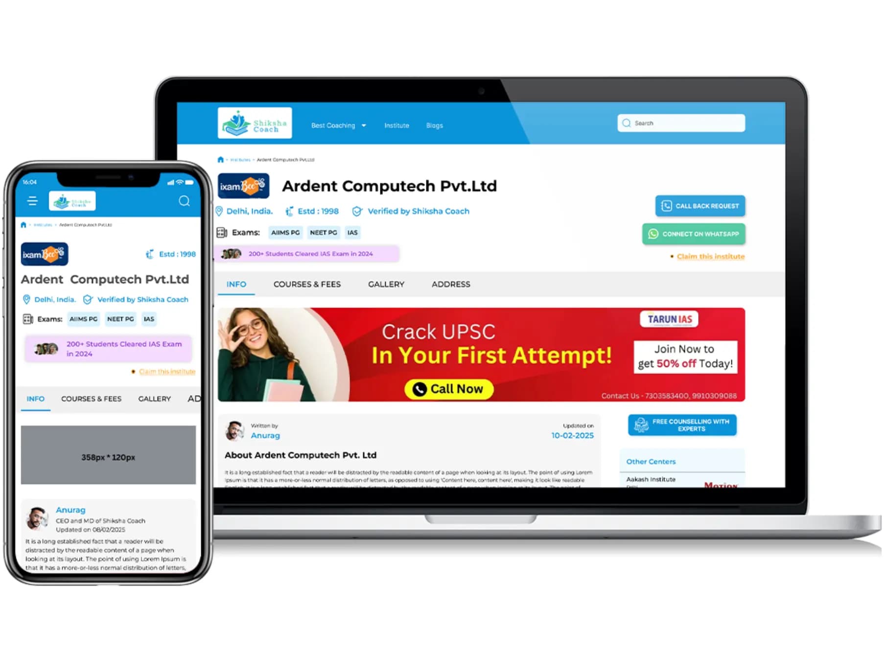 Institute Page Creation Preview